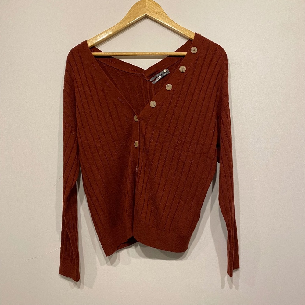Anthropologie Red Wide Rib Button Back Dark Academia Cardigan Size‎ XS